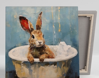 Rabbit In Bathtub, Canvas Or Poster, Bathroom Wall Art, Animal Decor, Bathroom Decor, Nursery Decor,  Bunny Wall Art, Rabbit Wall Art Kids