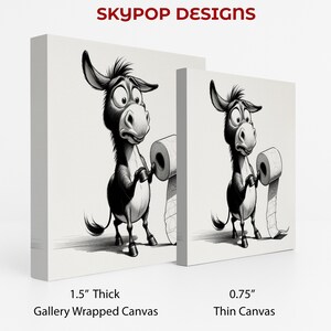 Donkey Toilet Paper Art, Poster or Canvas, Whimsical Graffiti Decor, Living Room Bedroom Bathroom Wall Art, Black and White Grey image 2