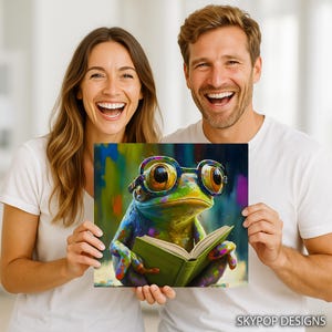 Frog Art, Poster or Canvas, Whimsical Pop Art Decor, Living Room Childrens Room Office Wall Art, Multicolor Green Blue Yellow immagine 10