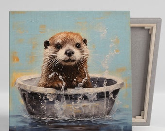 Otter In Bathtub, Canvas Or Poster, Bathroom Wall Decor, Nursery Wall Art, Bathroom Wall Prints, Otter Wall Art, Otter Decor