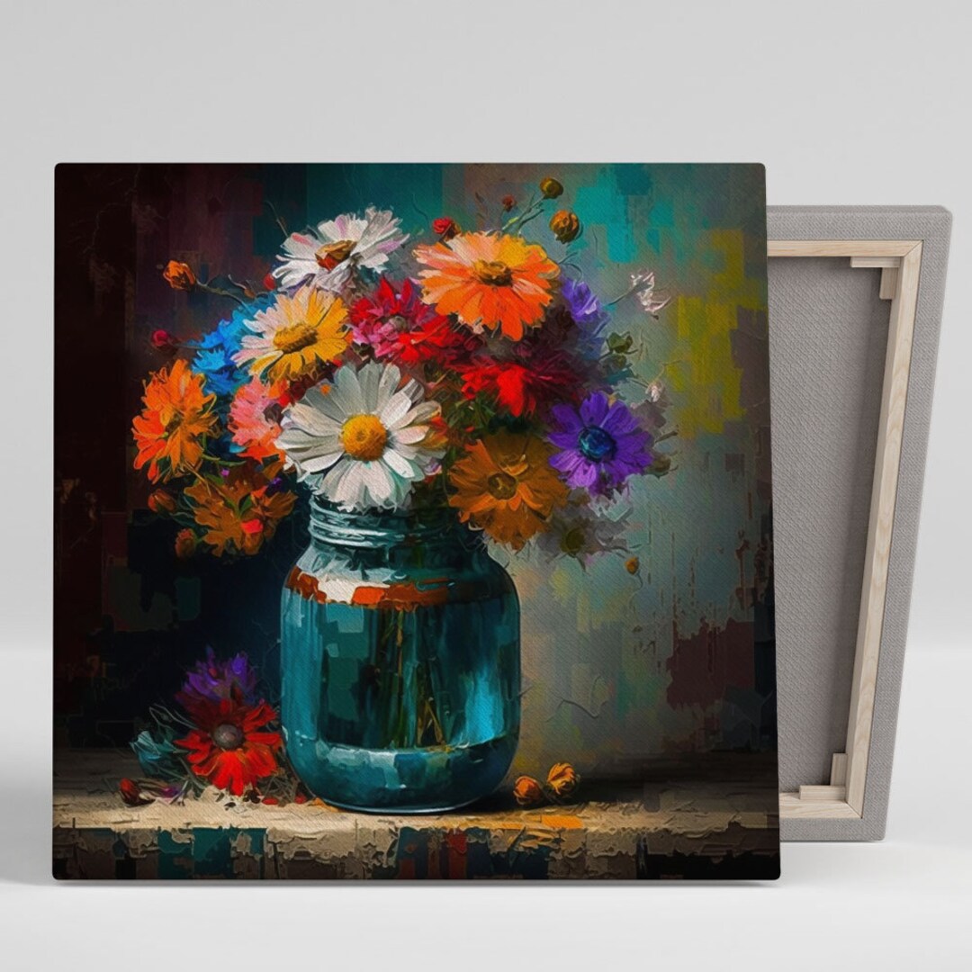 Flower Vase Wall Art, Canvas or Poster, Flower Vase Wall Decor, Living