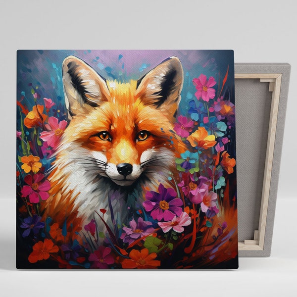 Floral Fox Wall Art, Canvas Or Poster, Floral Fox Art, Wild life Art, Whimsical Wall Art, Fox Artwork, Living Room Decor, Home Decor