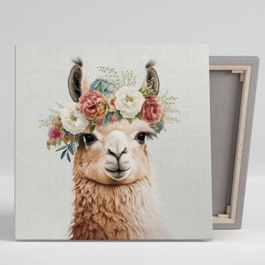 Llama Lama Wanddekoration, Leinwand oder Poster, Tier Wandkunst, Kinderzimmer Dekor, Cartoon Wandkunst, Verspieltes Dekor, helle Farben, Bauernhof Tier Kunst