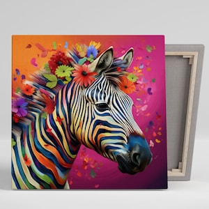 Floral Zebra Wall Art, Canvas Or Poster, Zebra Wall Decor, Animal Decor, Floral Decor, Living Room Decor, Home Decor, Zebra Wall Decor