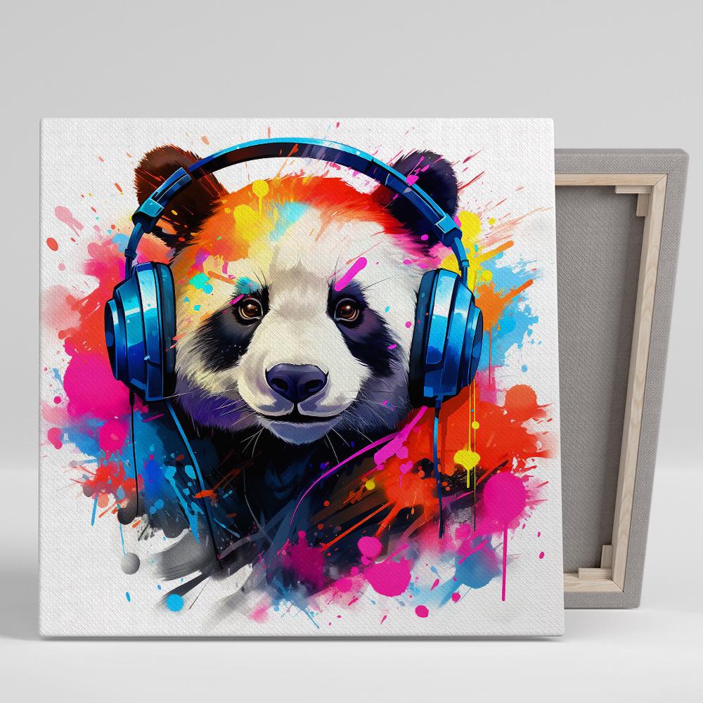 Technicolor Panda Beats Art, Canvas or Poster, Pop Art Modern