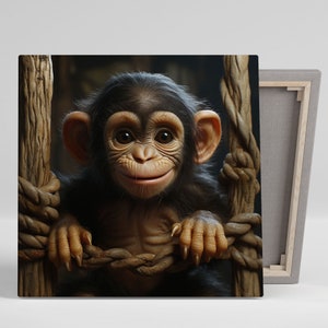 Monkey Wall Art, Canvas Or Poster, Home Decor, Living Room Decor, Animal Decor, Nursery Decor, Monkey Wall Decor, Modern wall decor