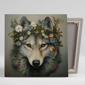 Floral Wolf Art, Canvas Or Poster, Black Wolf Decor, Wolf Wall Art, Wildlife Art, Animal Lovers, Home Decor, Interior Design, Home Decor