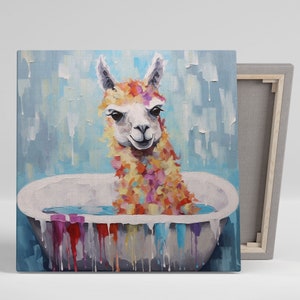 Llama In Bathtub, Canvas Or Poster, Animal Decor, Bathroom Decor, Bathroom Wall Art, Llama Decoration, Llama Wall Art, Llama Bathroom Art