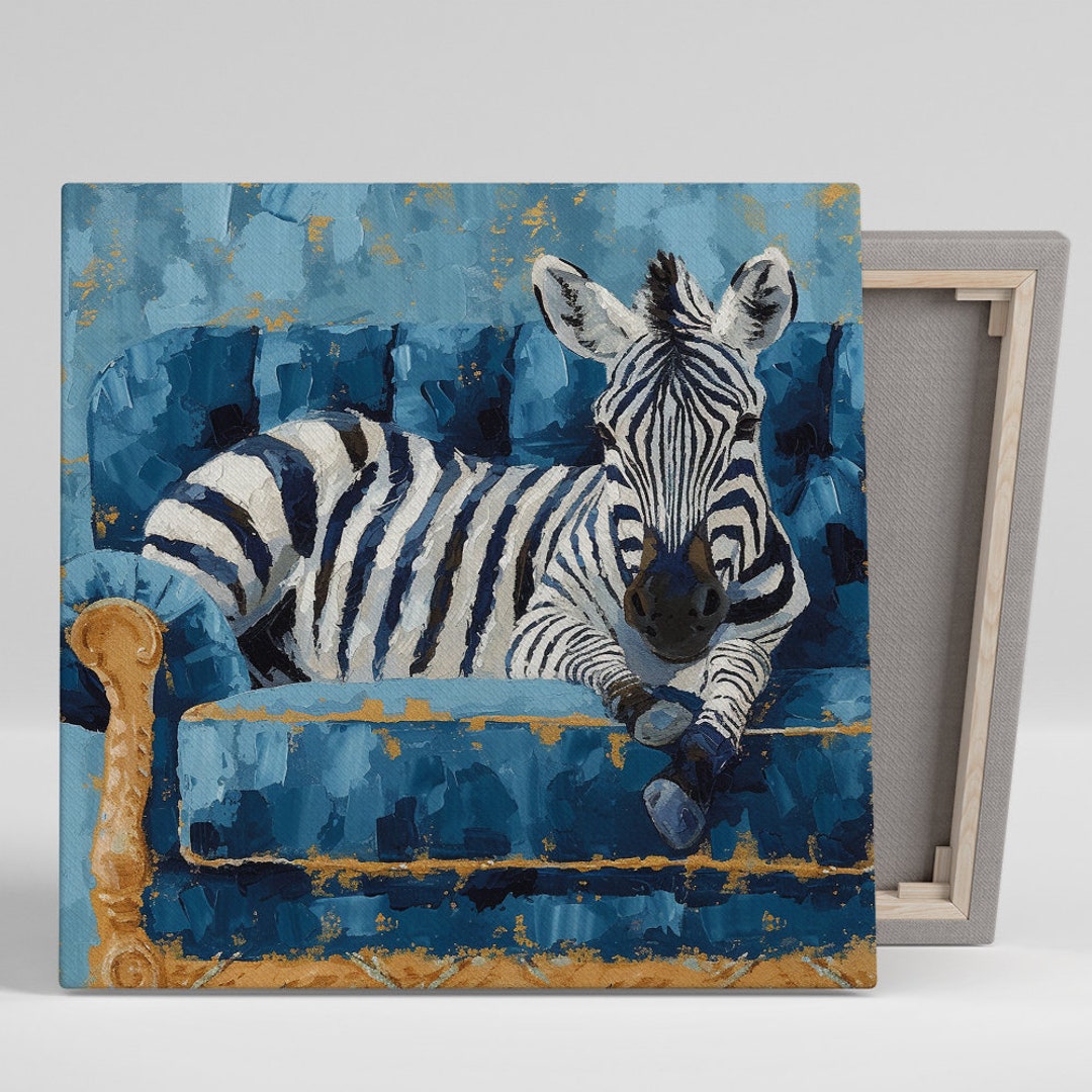 Zebra's Blue Lounge Art, Canvas or Poster, Whimsical Modern Decor ...