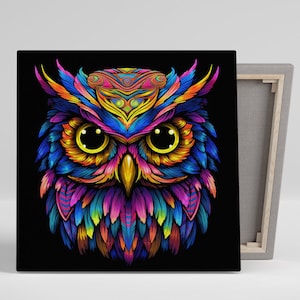 Psychedelic Owl Vision Wall Art, Canvas or Poster, Whimsical Bohemian Decor, Living Room Bedroom Office Game Room Wall Art, Colorful Design