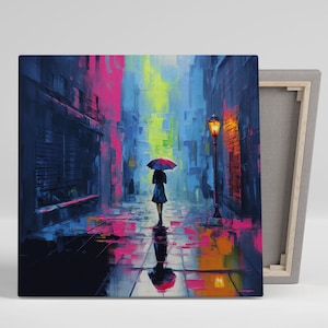 Girl With Umbrella Art, Canvas Or Poster, Umbrella Art, Rainy Day Decor, Whimsical Umbrella Prints, Contemporary Artwork, Street Style Art