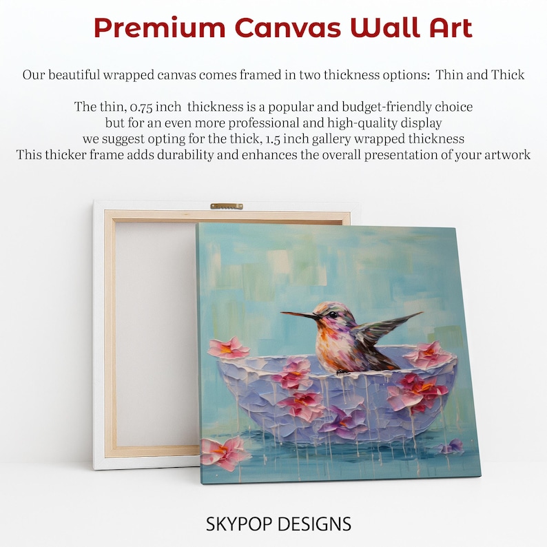 Hummingbird Art, Poster or Canvas, Whimsical Modern Bohemian Decor, Living Room Bedroom Sunroom Wall Art, Blue Pink Multicolor White image 7