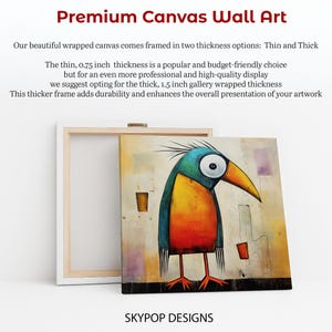 Bird Art, Poster or Canvas, Whimsical Bohemian Minimalist Decor, Living Room Bedroom Office Entryway Wall Art, Multicolor Yellow Orange Teal image 7