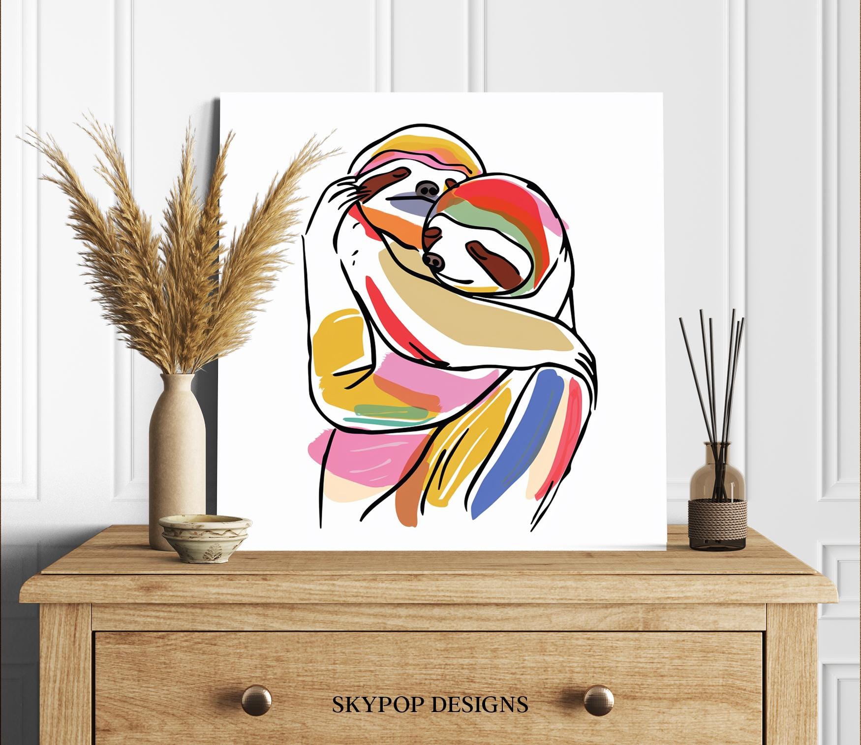 Colorful Embrace Abstract Art, Canvas or Poster, Whimsical Modern Decor ...