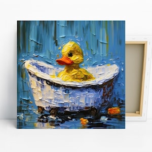 Duck Bath Time Art, Canvas or Poster, Whimsical Bohemian Decor, Childrens Room Bathroom Nursery Wall Art, Yellow Blue Orange White