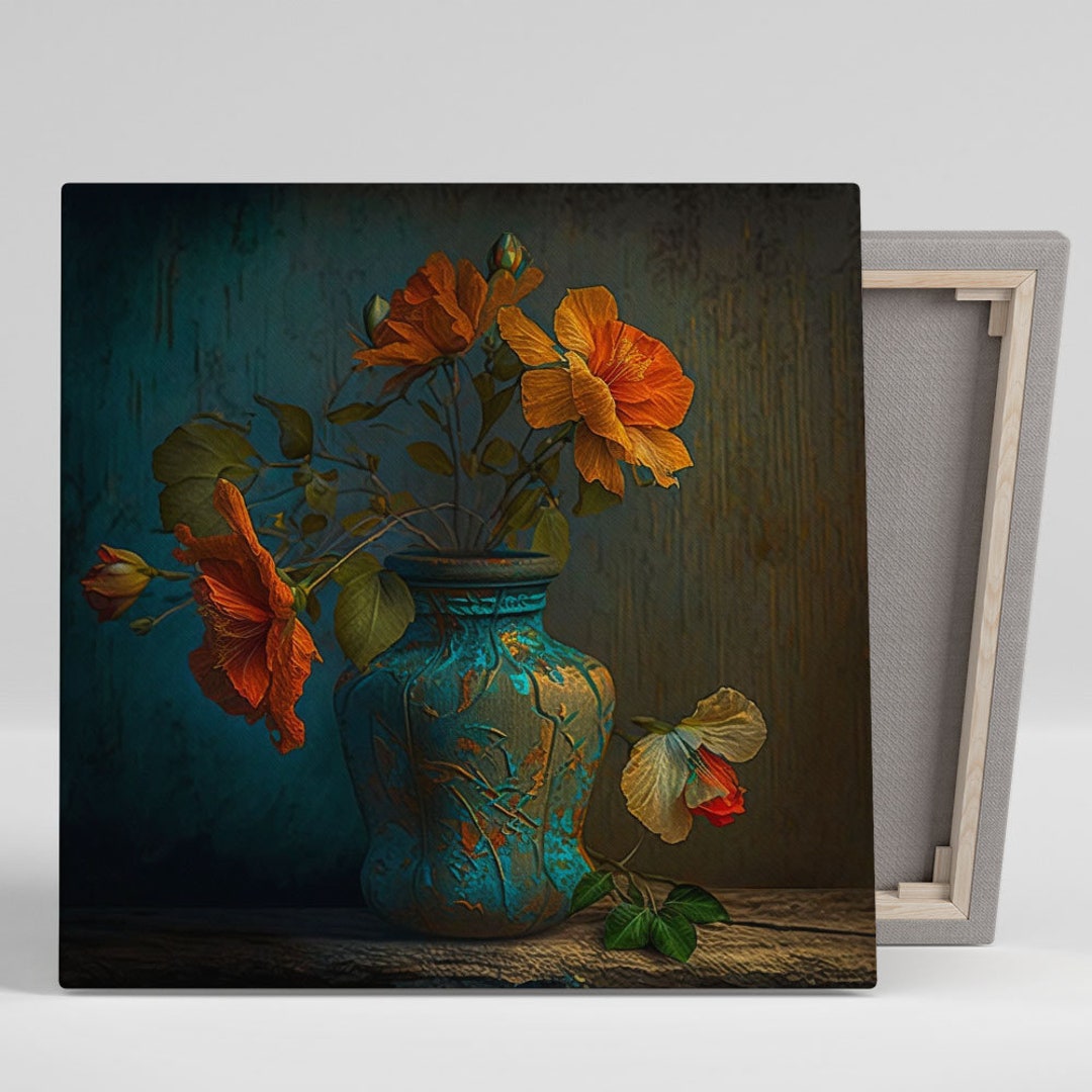 Flower Vase Wall Art, Canvas or Poster, Flower Vase Wall Decor, Living