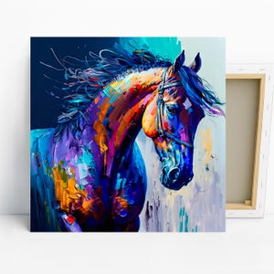 Horse Art, Canvas or Poster, Contemporary Bohemian Glam Decor, Living Room Bedroom Office Entryway Wall Art, Blue Purple Gold Multicolor