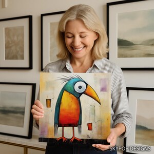 Bird Art, Poster or Canvas, Whimsical Bohemian Minimalist Decor, Living Room Bedroom Office Entryway Wall Art, Multicolor Yellow Orange Teal image 10