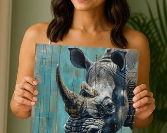 Rhino Art, Canvas or Poster, Graffiti Urban Rustic Decor, Living