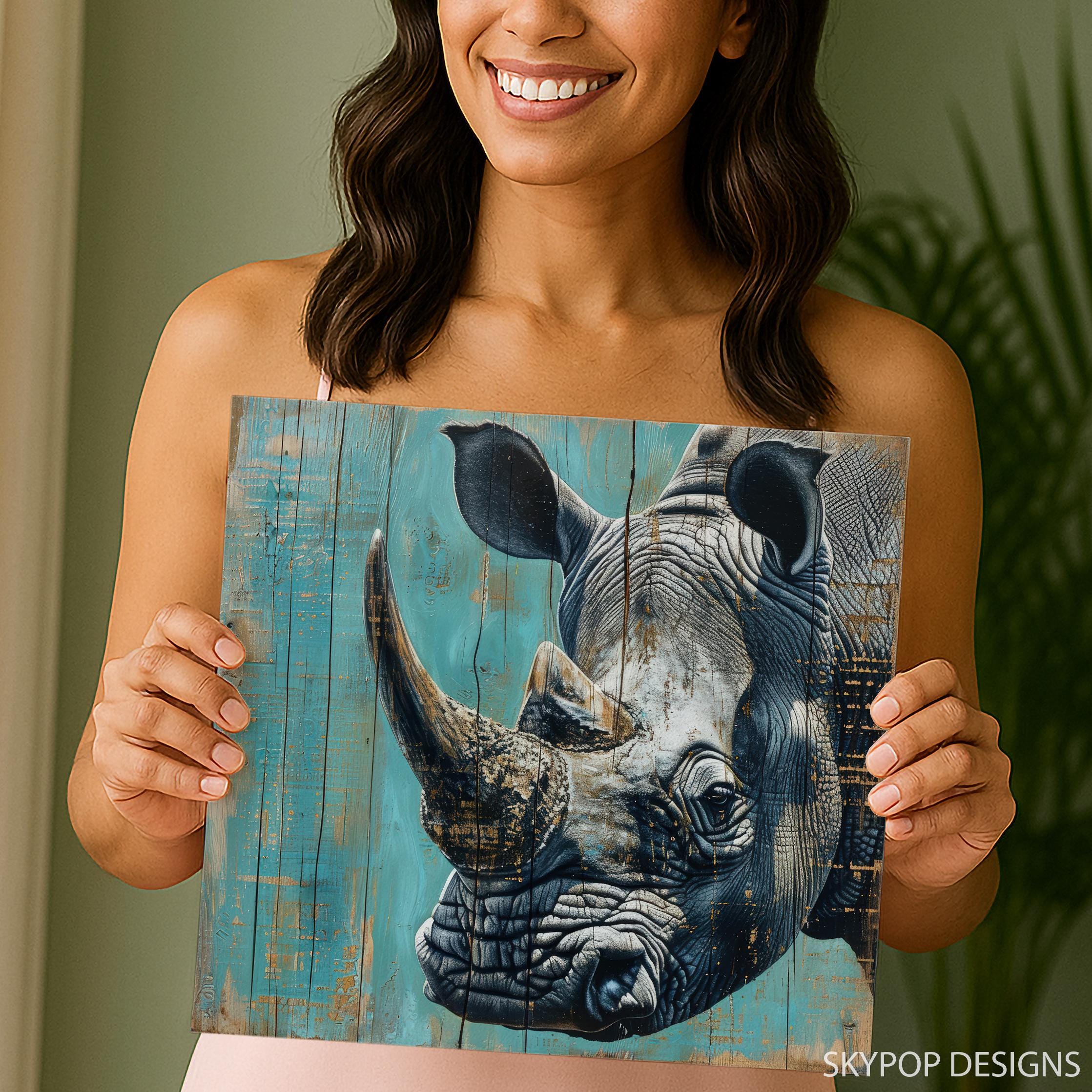 Rhino Art, Canvas or Poster, Graffiti Urban Rustic Decor, Living