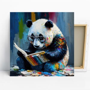 Panda Art, Canvas or Poster, Whimsical Pop Art, Modern Minimalist Decor, Living Room Bedroom Office Library Art Multicolor Blue White Black