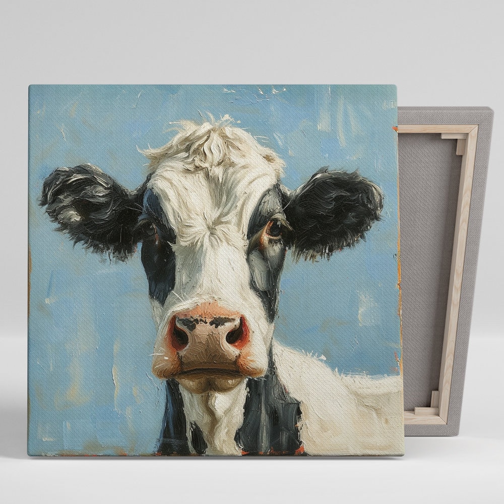 Curious Cow Close-up Art, Canvas or Poster, Whimsical Rustic Decor