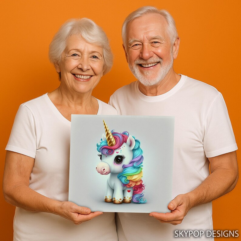 Arte de unicornio, lienzo o póster, decoración de píxeles caprichosa, arte de pared para habitación infantil, dormitorio, sala de juegos, guardería, multicolor, rosa, azul y dorado. imagen 4