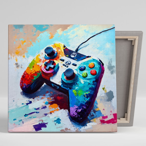 Poster Gamer PC & Playstation in neon colors and cool sayings for gamers as  a decorative print without a frame