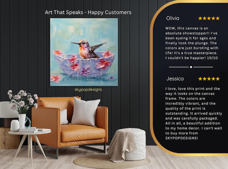 Hummingbird Art, Poster or Canvas, Whimsical Modern Bohemian Decor, Living Room Bedroom Sunroom Wall Art, Blue Pink Multicolor White image 9