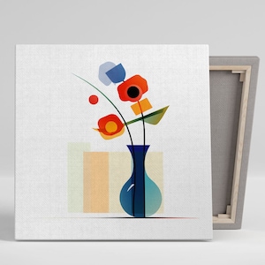 Flor abstracta en jarrón, lienzo o póster, decoración floral contemporánea, arte botánico moderno, naturaleza muerta con flores abstractas, obra de arte con jarrón vibrante