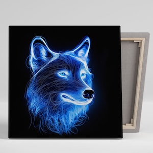 Neon Wolf Decor, Canvas Or Poster, Colorful Wolf Decor, Wolf Wall Art, Wildlife Art, Home Decor, Interior Design, Living Room Decor
