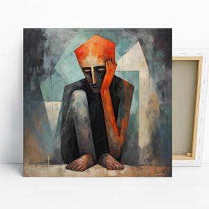 Abstract Figure Art, Canvas or Poster, Modern Minimalist Decor, Living Room Office Bedroom Entryway Wall Art, Grey Orange Black Multicolor