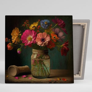 Arte de pared con jarrones de flores, lienzo o póster, decoración de pared con jarrones de flores, decoración de sala de estar, decoración del hogar, arte de pared floral, arte botánico, decoración de oficina