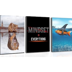 MINDSET IS EVERYTHING - Motivational Office Wall Art - Inspirational Mindset Wall Art for Home Gym and Office Wall Decor Set of 3