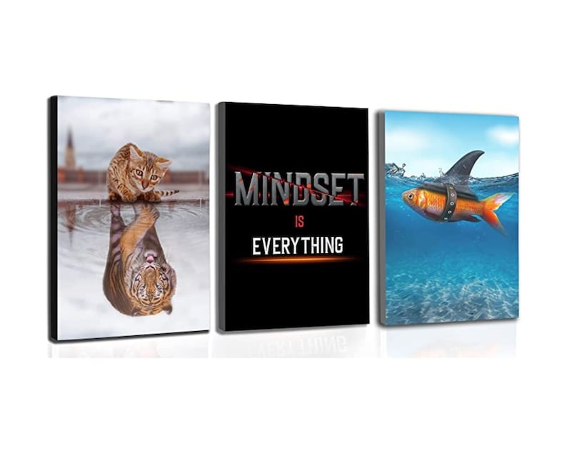 MINDSET IS EVERYTHING - Motivational Office Wall Art - Inspirational Mindset Wall Art for Home Gym and Office Wall Decor Set of 3 image 1