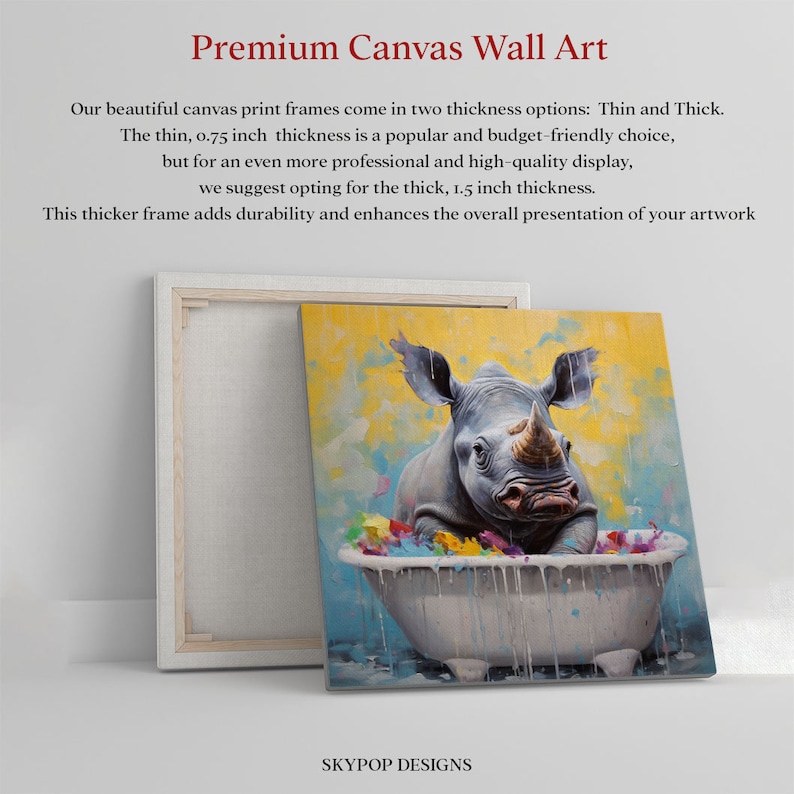 Rhino In Bathtub , Canvas Or Poster, Bathroom Wall Art, Animal Decor, Bathroom Decor, Bedroom Art, Rhino Wall Art, Rhino Wall Decor image 3