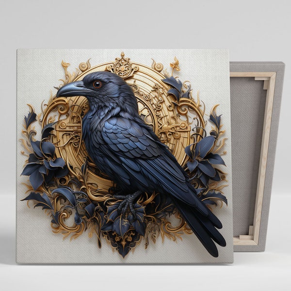 Raven Bird Wall Art, Canvas Or Poster, Raven Wall Decor, Bird Wall Hanging, Crow Decor, Whimsical Raven Decor, Black Bird Art