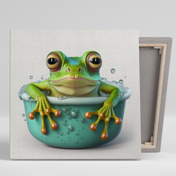 Frog in Tub , Canvas Or Poster, Bathroom Wall Art Piece ,Frog Wall Decor, Frog Art Print, Frog In Tub, Bubble Bath Art, Humorous Wall Art