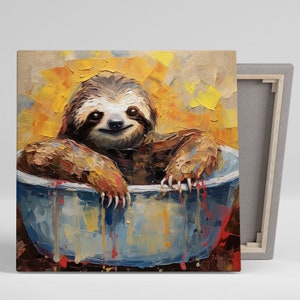 Sloth In Bathtub, Canvas Or Poster, Bathroom Wall Art, Nursery Decor, Bathroom Wall Decor, Bathroom Wall Prints, Sloth Wall Art, Sloth Decor