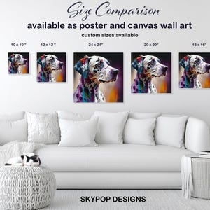 Dalmatiner Hund Kunst, Leinwand oder Poster, zeitgenössische Boho Glam Dekor, Wohnzimmer Büro Schlafzimmer Eingangsbereich Kunst, mehrfarbig schwarz weiß lila Bild 8