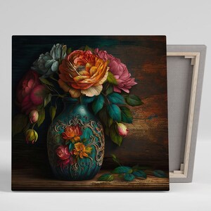 Arte de pared con florero, lienzo o póster, decoración de pared con florero, decoración de sala de estar, decoración del hogar, arte de pared floral, arte botánico, decoración con flores