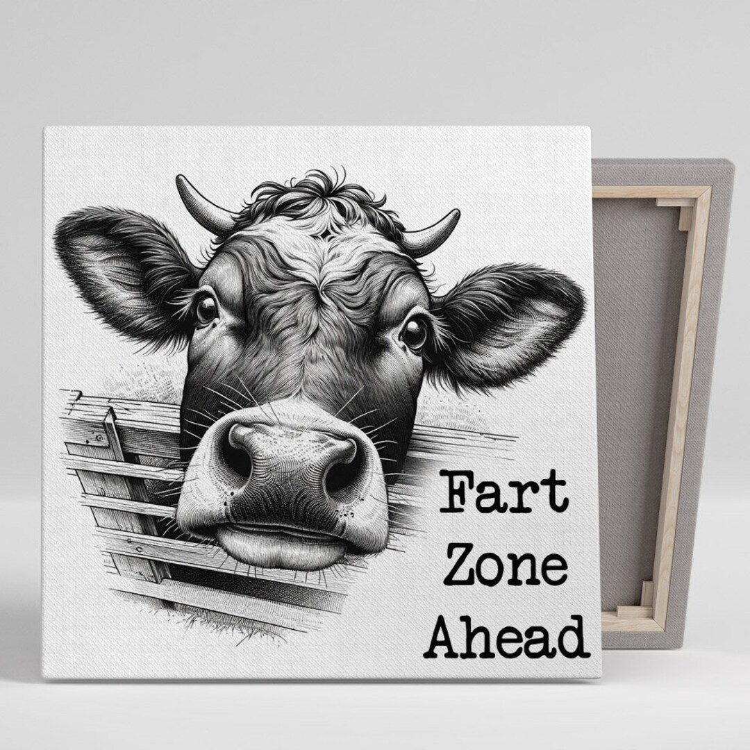 Cow Bathroom Decor, Canvas or Poster, Fart Zone Ahead, Bathroom Decor ...