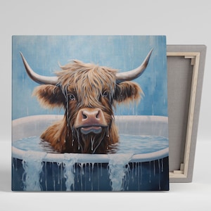 Highland Cow In Bathtub, Canvas Or Poster, Highland Cow Wall Art, Bathroom Wall Decor, Animal Decor, Bathroom Wall Decor, Modern Wall Decor