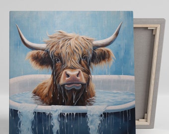 Highland Cow In Bathtub, Canvas Or Poster, Highland Cow Wall Art, Bathroom Wall Decor, Animal Decor, Bathroom Wall Decor, Modern Wall Decor
