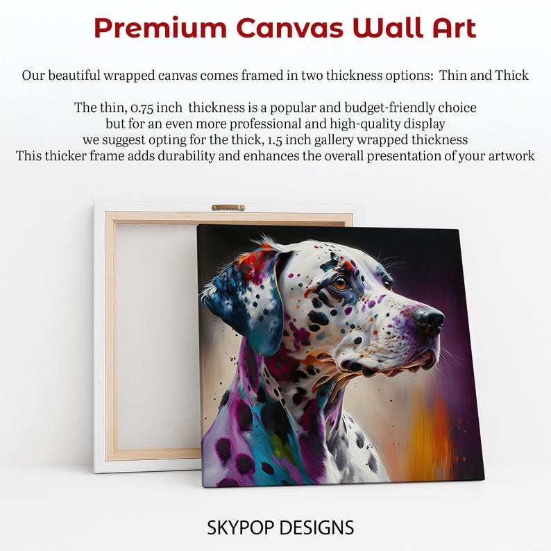 Dalmatiner Hund Kunst, Leinwand oder Poster, zeitgenössische Boho Glam Dekor, Wohnzimmer Büro Schlafzimmer Eingangsbereich Kunst, mehrfarbig schwarz weiß lila Bild 7
