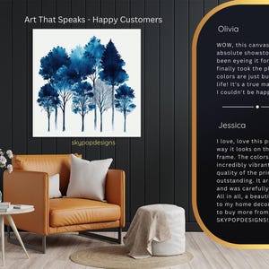 Forest Art, Poster or Canvas, Abstract Minimalist Decor, Living Room Bedroom Office Entryway Wall Art, Blue White Black, Modern Wall Art image 9