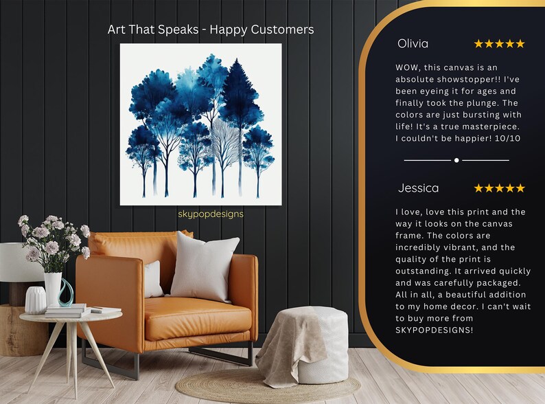 Forest Art, Poster or Canvas, Abstract Minimalist Decor, Living Room Bedroom Office Entryway Wall Art, Blue White Black, Modern Wall Art image 9