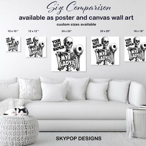 Skeleton Art, Canvas or Poster, Graffiti Pop Art Decor, Living Room Game Room Office Bathroom Wall Art, Black and White afbeelding 8