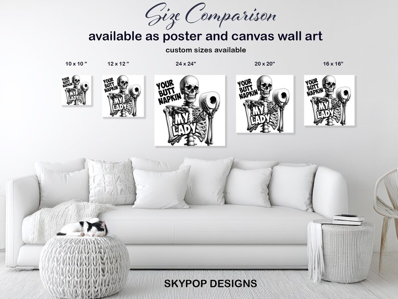 Skeleton Art, Canvas or Poster, Graffiti Pop Art Decor, Living Room Game Room Office Bathroom Wall Art, Black and White afbeelding 8