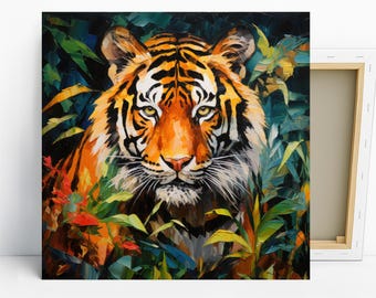 Tiger Art, Canvas or Poster, Contemporary Bohemian Decor, Living Room Bedroom Office Wall Art, Orange Green Black Yellow